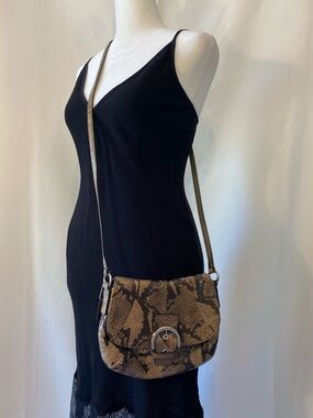 Y2K Coach Soho Mini Crossbody Bag Purse Leather Brown Black Python Snake